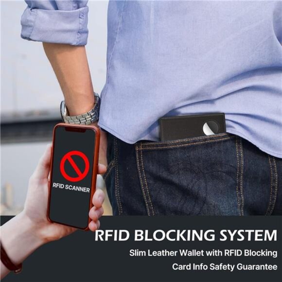 Mens Leather Wallet with AirTag Holder: Hidden Pocket Compatible - Picture 13 of 14